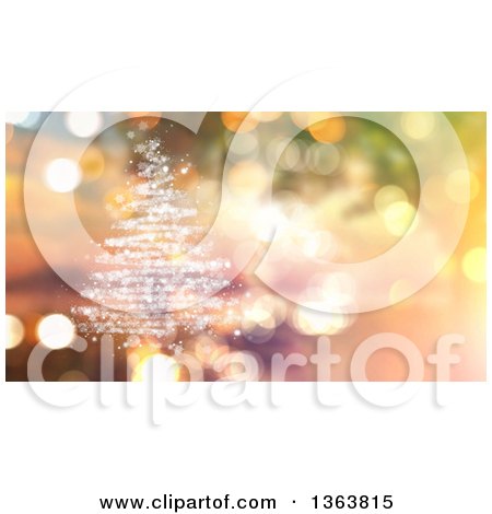 Clipart of a White Glitter Magic Christmas Tree over Bokeh Lights - Royalty Free Illustration by KJ Pargeter