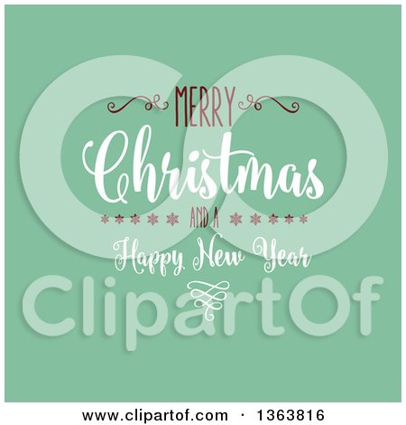 Clipart of a Merry Christmas and a Happy New Year Greeting on Retro Green - Royalty Free Vector Illustration by KJ Pargeter