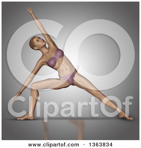 Clipart of a 3d Fit Caucasian Woman in a Yoga Pose, on Gray - Royalty Free Illustration by KJ Pargeter
