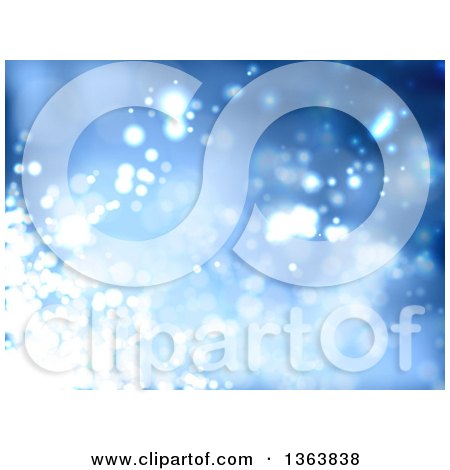 Clipart of a Christmas Background of Sparkly Lights on Blue - Royalty Free Vector Illustration by vectorace