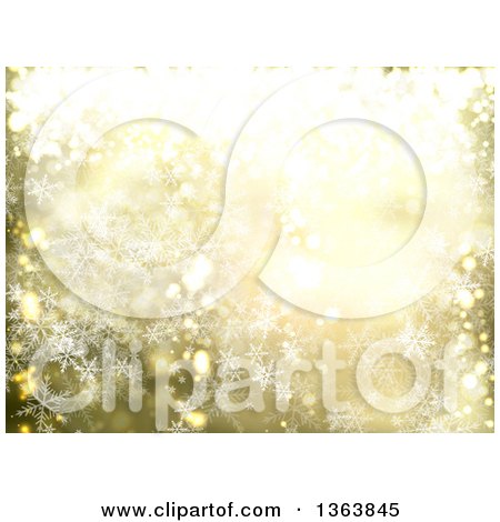 Clipart of a Background of Snowflakes and Flares on Gold - Royalty Free Vector Illustration by vectorace