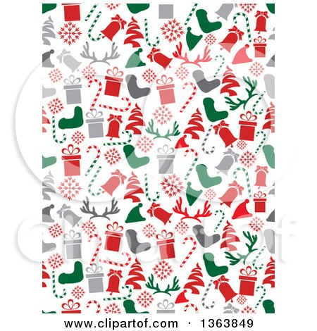Clipart of a Seamless Christmas Background of Gray Red and Green Holiday Items - Royalty Free Vector Illustration by vectorace
