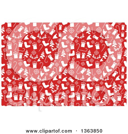 Clipart of a Seamless Christmas Background of White Holiday Items on Red - Royalty Free Vector Illustration by vectorace