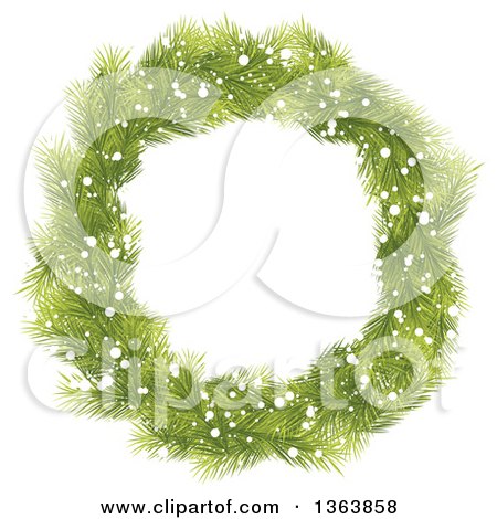 Clipart of a Christmas Wreath Made of Green Fir Tree Branches and Snow - Royalty Free Vector Illustration by vectorace