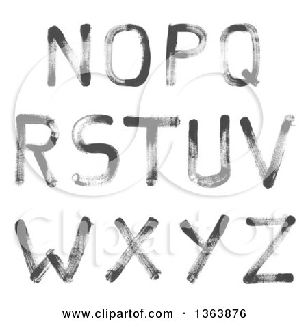 Clipart of Grayscale Watercolor Painted Capital Letters N Through Z - Royalty Free Vector Illustration by vectorace