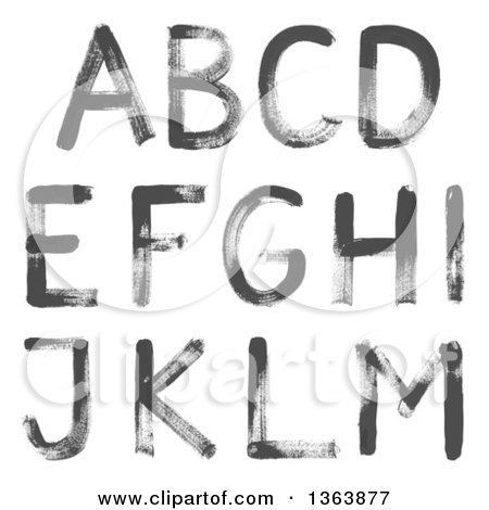 Clipart of Grayscale Watercolor Painted Capital Letters a Through M - Royalty Free Vector Illustration by vectorace