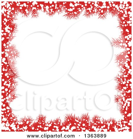 Clipart of a Christmas Background of Red Fir Branches and Snow Framing White Text Space - Royalty Free Vector Illustration by vectorace