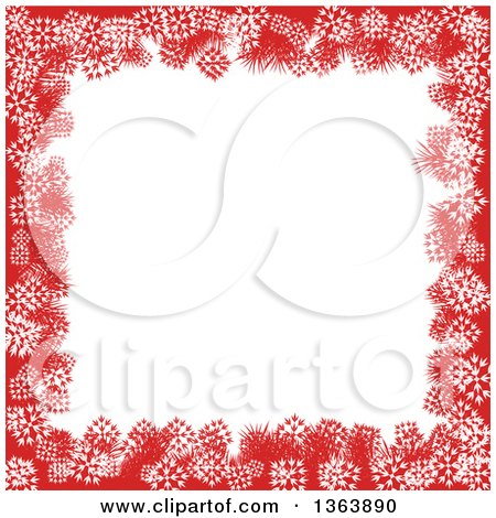 Clipart of a Red and White Christmas Winter Background of Snowflakes and Text Space - Royalty Free Vector Illustration by vectorace