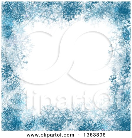 Clipart of a Blue Christmas Winter Border of Snowflakes and Text Space - Royalty Free Vector Illustration by vectorace