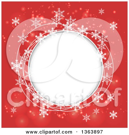 Clipart of a Christmas Winter Background of Snowflakes and Round Circular Text Space - Royalty Free Vector Illustration by vectorace