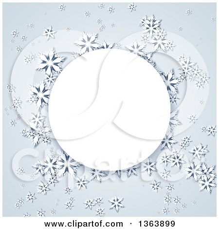 Clipart of a Round Frame over a Blue Christmas Winter Background of Snowflakes - Royalty Free Vector Illustration by vectorace