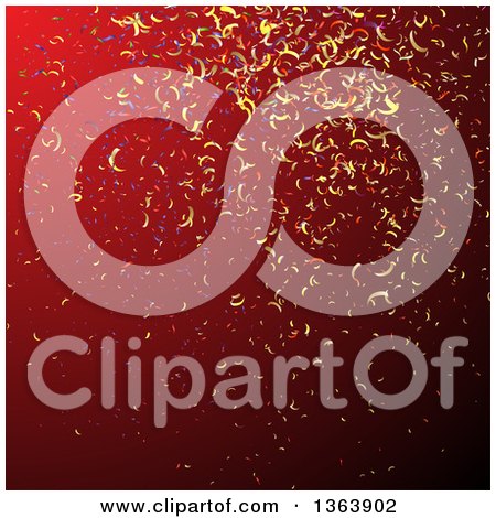 Clipart of a Background of Colorful Party Confetti on Red - Royalty Free Vector Illustration by vectorace