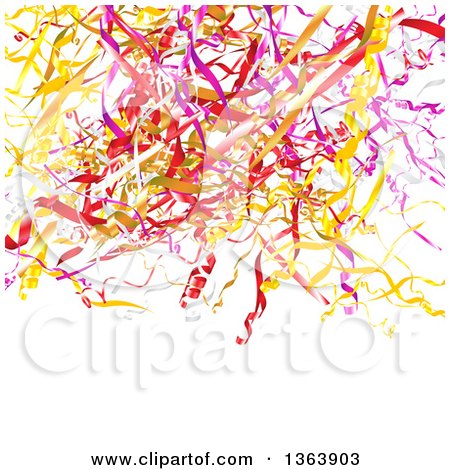 Clipart of a Background of Colorful Party Confetti or Ribbons on White, with Text Space - Royalty Free Vector Illustration by vectorace