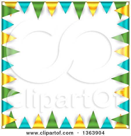 Clipart of a Party Background Border of Green, Blue and Yellow Bunting Flags and Shading Around Text Space - Royalty Free Vector Illustration by vectorace