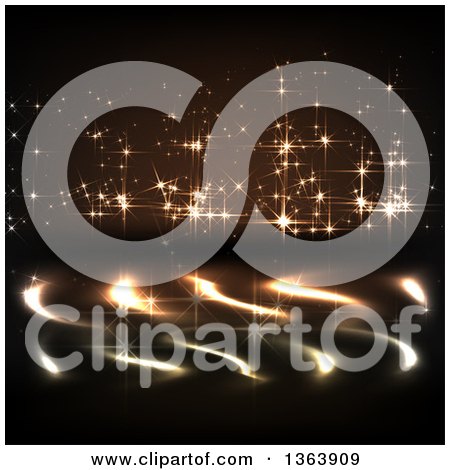 Clipart of a Background of Golden Firework Sparkly Lights and Reflections - Royalty Free Vector Illustration by vectorace