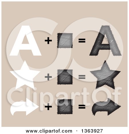 Clipart of Flat and Stitched Letter A, Star and Arrow Design Elements on Beige - Royalty Free Vector Illustration by vectorace