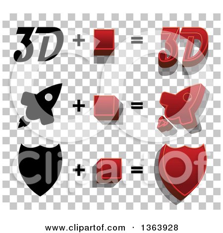 Clipart of 3d and Flat Designed Rockets and Shields over a Checkered Pattern - Royalty Free Vector Illustration by vectorace