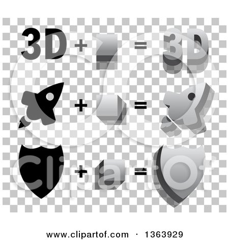 Clipart of 3d and Flat Designed Rockets and Shields over a Checkered Pattern - Royalty Free Vector Illustration by vectorace