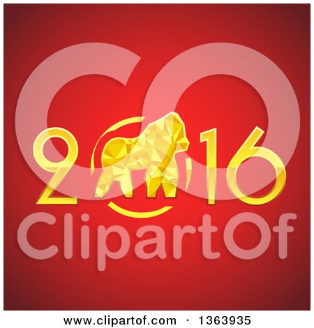 Clipart of a 3d Gold 2016 New Year and Monkey Design on Red - Royalty Free Vector Illustration by vectorace