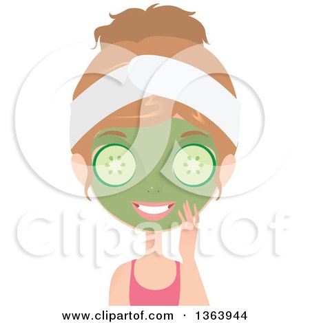 Clipart of a Dirty Blond Caucasian Woman with a Green Cucumber Face Mask - Royalty Free Vector Illustration by Melisende Vector