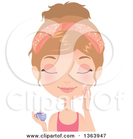 Clipart of a Dirty Blond Caucasian Woman Cleansing or Hydrating Her Face with Cream - Royalty Free Vector Illustration by Melisende Vector