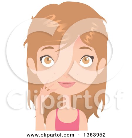 Clipart of a Dirty Blond Caucasian Woman Touching Her Face - Royalty Free Vector Illustration by Melisende Vector