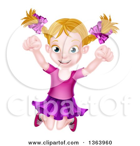 Clipart of a Cartoon Happy Excited White Girl Jumping - Royalty Free Vector Illustration by AtStockIllustration