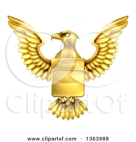 Clipart of a Golden Heraldic Coat of Arms Eagle with a Shield - Royalty Free Vector Illustration by AtStockIllustration