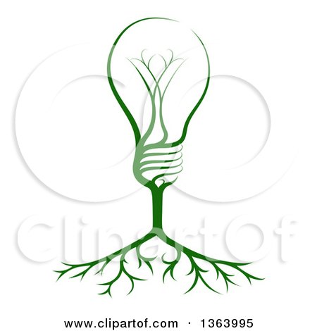 Clipart of a Green Electric Light Bulb Tree and Roots - Royalty Free Vector Illustration by AtStockIllustration