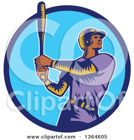 Clipart of a Retro Woodcut Black Male Baseball Player Athlete Batting in a Black White and Beige Circle - Royalty Free Vector Illustration by patrimonio