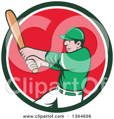 Clipart of a Cartoon White Male Baseball Player Athlete Batting in a Green White and Red Circle - Royalty Free Vector Illustration by patrimonio