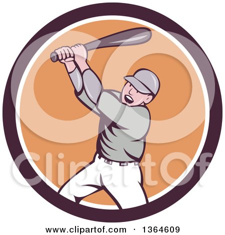Clipart of a Retro Cartoon White Male Baseball Player Athlete Batting in a Brown White and Orange Circle - Royalty Free Vector Illustration by patrimonio