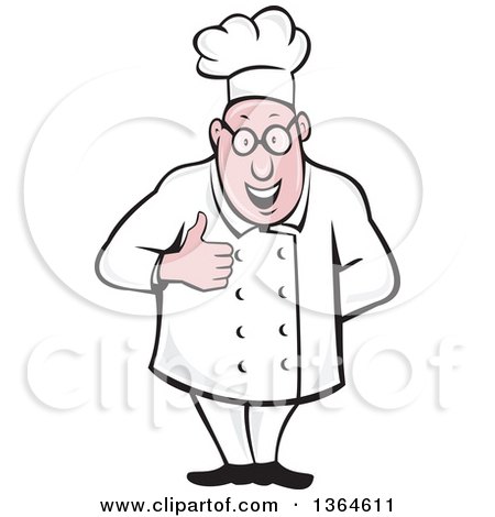 Clipart of a Cartoon Happy Chubby White Male Chef Giving a Thumb up - Royalty Free Vector Illustration by patrimonio
