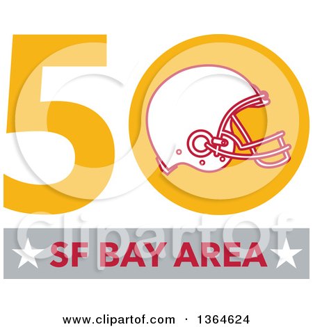 Clipart of a Super Bowl 50 Sports Design with a Football Helmet over Text - Royalty Free Vector Illustration by patrimonio