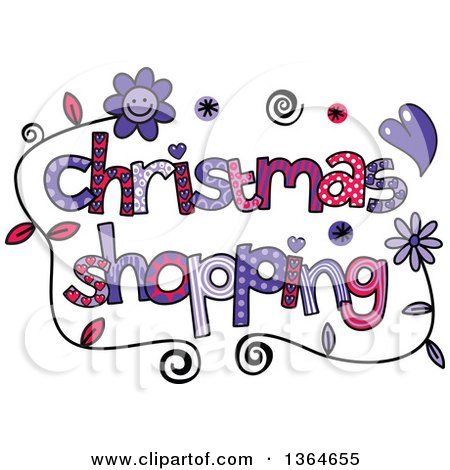 Clipart of Colorful Sketched Christmas Shopping Word Art - Royalty Free Vector Illustration by Prawny