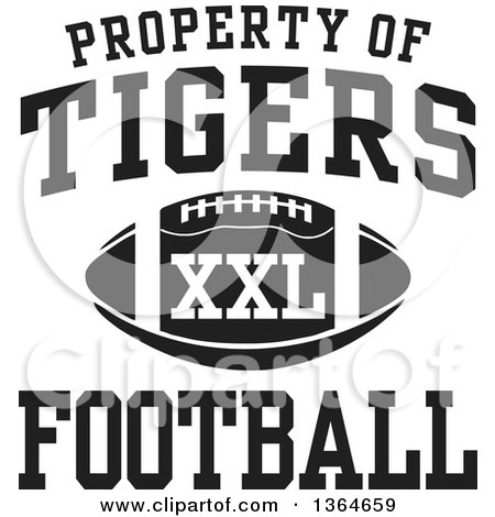 Clipart of a Black and White Property of Tigers Football XXL Design - Royalty Free Vector Illustration by Johnny Sajem