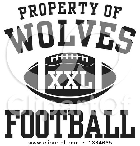 Clipart of a Black and White Property of Wolves Football XXL Design - Royalty Free Vector Illustration by Johnny Sajem