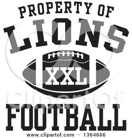 Clipart of a Black and White Property of Lions Football XXL Design - Royalty Free Vector Illustration by Johnny Sajem