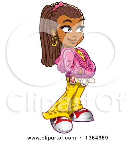 Clipart of a Cartoon Casual Black Girl Looking Skeptical - Royalty Free Vector Illustration by Clip Art Mascots