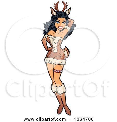 Clipart of a Cartoon Sexy Christmas Reindeer Pinup Woman Posing - Royalty Free Vector Illustration by Clip Art Mascots