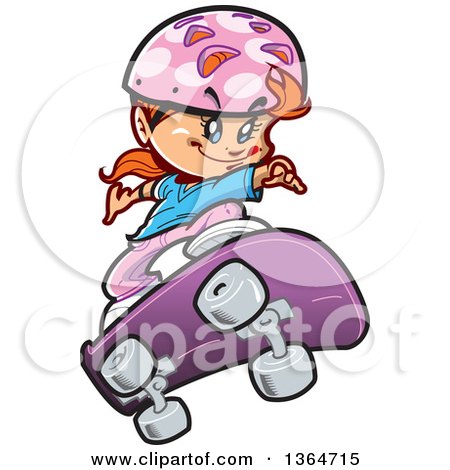 Clipart of a Cartoon Red Haired Caucasian Girl Skateboarding - Royalty Free Vector Illustration by Clip Art Mascots