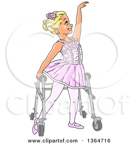 Clipart of a Cartoon Blond White Special Needs Girl Dancing Ballet in Her Walker - Royalty Free Vector Illustration by Clip Art Mascots