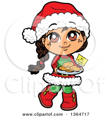 Clipart of a Cartoon Happy Christmas Girl Holding a Tray of Cookies for Santa - Royalty Free Vector Illustration by Clip Art Mascots