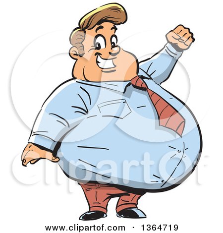 Clipart of a Cartoon Happy Fat White Businessman Cheering and Smiling - Royalty Free Vector Illustration by Clip Art Mascots