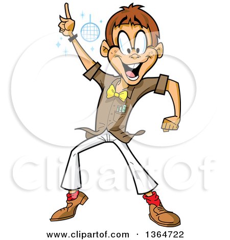 Clipart of a Cartoon Happy White Man Disco Dancing at a Night Club - Royalty Free Vector Illustration by Clip Art Mascots