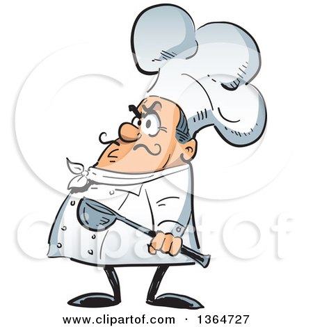 Clipart of a Cartoon Angry Chubby Male Chef Holding a Ladle - Royalty Free Vector Illustration by Clip Art Mascots
