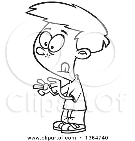 Cartoon Clipart of a Black and White School Boy Counting with His Fingers - Royalty Free Vector Illustration by toonaday