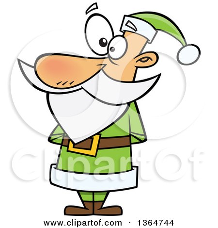 Cartoon Clipart of a Christmas Santa Claus Standing in a Green Suit - Royalty Free Vector Illustration by toonaday