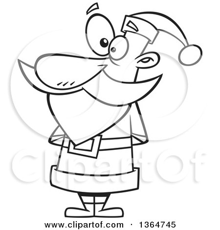 Cartoon Clipart of a Black and White Christmas Santa Claus Standing in a Suit - Royalty Free Vector Illustration by toonaday
