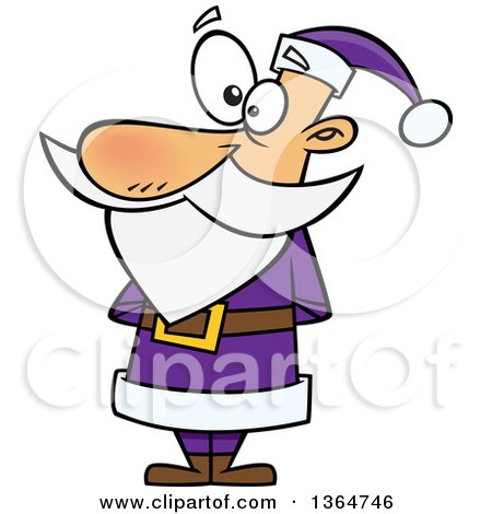 Cartoon Clipart of a Christmas Santa Claus Standing in a Purple Suit - Royalty Free Vector Illustration by toonaday